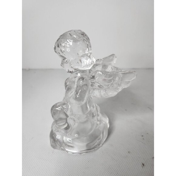 Vintage Lead Crystal Praying Winged Angel Glass Candlestick Candle Holder 4" - Picture 3 of 9
